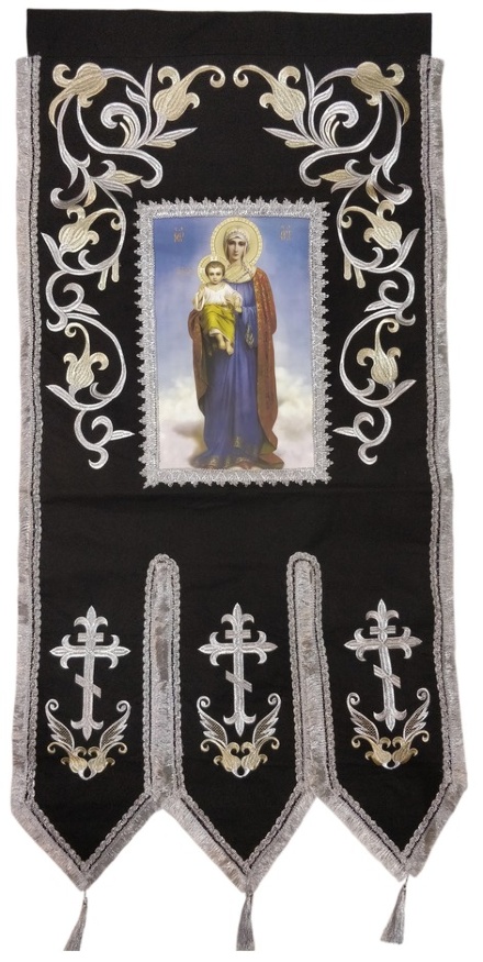 Хоругви вышитые, вышивка «лилия», нашивной баннер с одной стороны, с другой стороны крест без вышивки