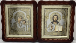 Иконы "Венчальная пара" (литография, купольная, с цветочным орнаментом), в коробке, без паспарту, 27х24 см
