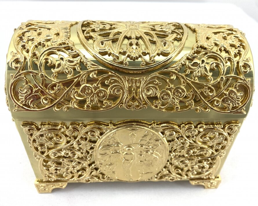 Хрестильний ящик латунь - золото 15х12,5см