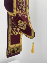 Орарь вишитий, з пришивним галуном, вишивка листочок