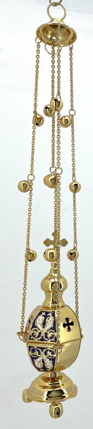 Кадило шестигранне, золото, з кольоровою емаллю, з дзвіночками