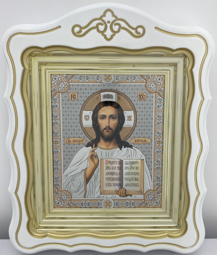 Ікони "Вінчальна пара" літ. тиснена, біл., пат. зол. 30х24см