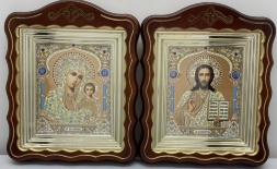 Ікони "Вінчальна пара" літ. купол жов. блак, кор., пат. зол. 30х24см