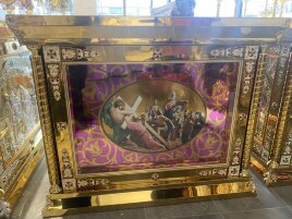 Риза на престол лазерна різка + ікони друковані на булаті з литвом 100х100 (внутр.)