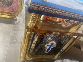 Аналой литі жовті ікони + хрест (лазарна різка) 90х50см (висота 114х99см)