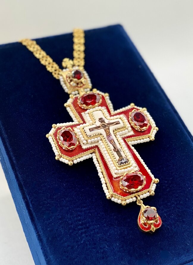 Хрест наперстний з прикрасами (позолота)