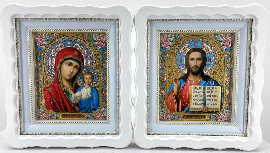 Ікони "Вінчальна пара" літ. кольор. квітка, біла. без. пат. 27х25см 