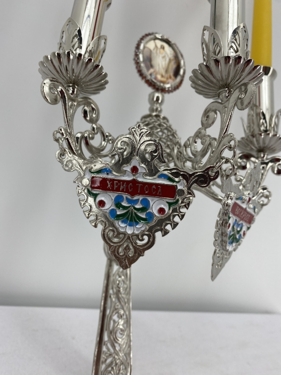 Трисвічник великодній з іконою №16, нікель 29х11см