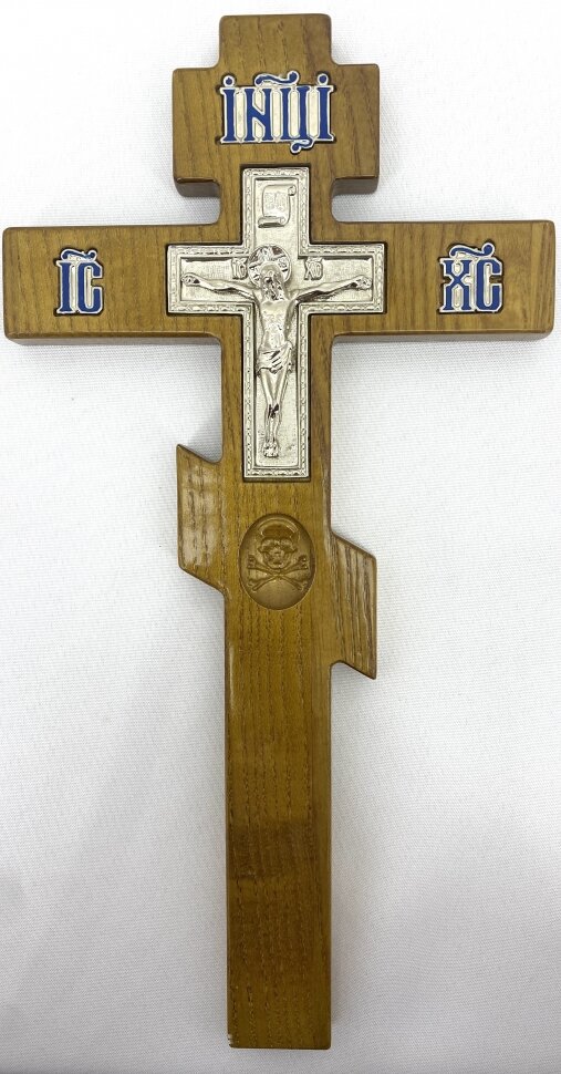 Хрест напрестольний дерево, сріб. розп&#039;яття, син. емаль 33,5х17,5см