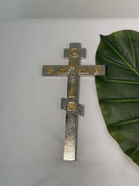 Хрест напрестольний №3, нік. + зол. Розп - нік. 26,5х14,5см