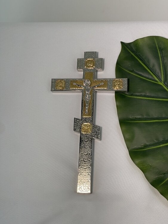 Хрест напрестольний №3, нік. + зол. Розп - нік. 26,5х14,5см