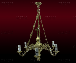 Панікадило 6св. мале, польськ. крон. хрест сяйво. цеп лат. 4 лан. дов. 86см шир. 65см (тарілк. 15см)