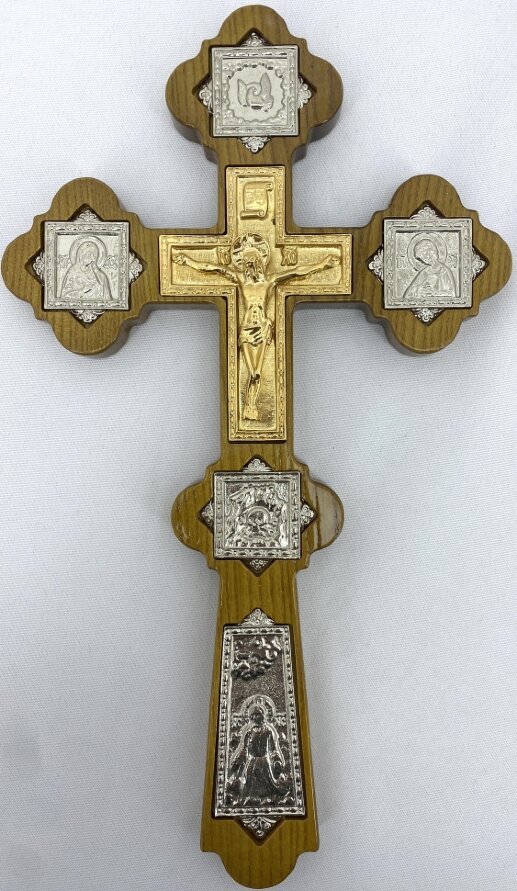 Хрест напрестольний №6, зол. розп&#039;яття, сріб. ікон. 31,5х18