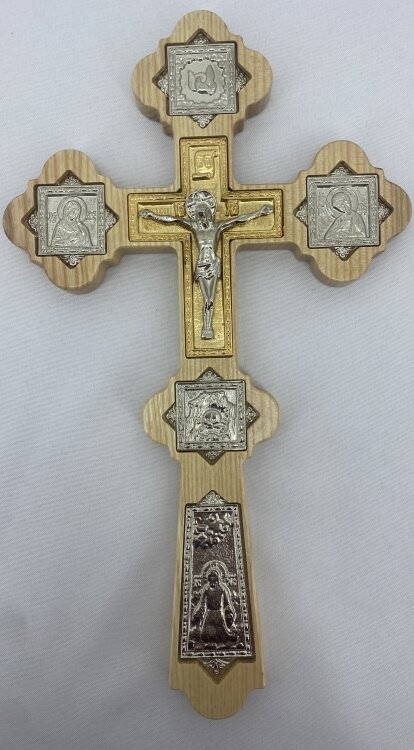 Хрест напрестольний №6, зол. розп&#039;яття, сріб. ікон. 31,5х18