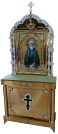 Кіот на 3 колони з іконою викл.Сергія Радонезького