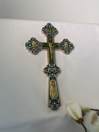 Хрест напрестольний, металевий, з емаллю (Н. В.) 31,5х18см