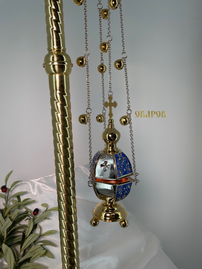 Кадило шестигранне, комбіноване, з кольоровою емаллю з дзвіночками