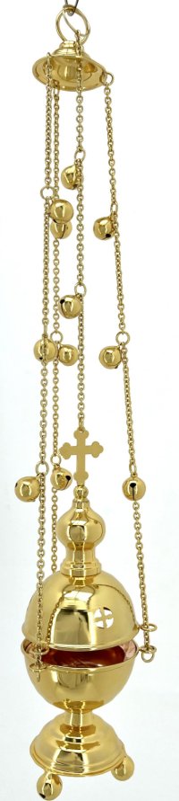Кадило кругле, велике, позолота з дзвіночками
