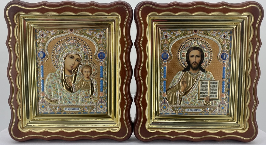 Ікони "Вінчальна пара" літ. купол - зол. блак., кор., пат. зол. 27х24см  