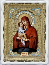 Ікона Богородиці "Почаївська" 82х61 біл. рам. блак. ем.