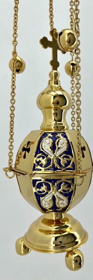 Кадило шестигранне, золото, з кольоровою емаллю, з дзвіночками