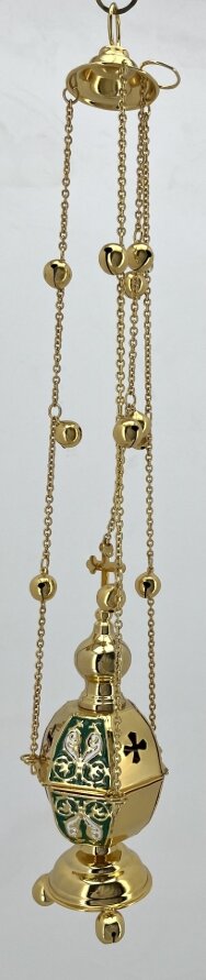 Кадило шестигранне, золото, зелена емаль