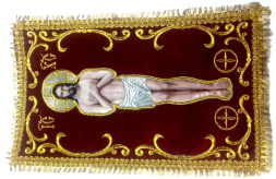Плащаниця Ісуса Христа (міні) алоба, вишивка лоза з кругом Спаситель Академічного стилю 34х20см