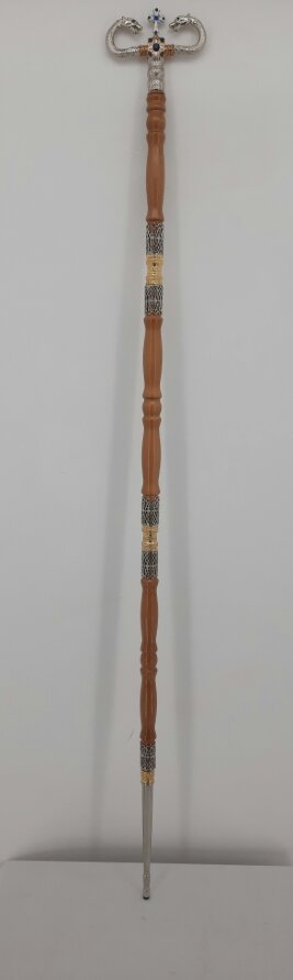 Жезл дерев`яний комб., (з зміями) емаль та камінчики 149х15,5см