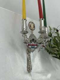 Трисвічник великодній з іконою №16, нікель 29х11см