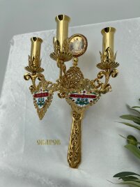 Трисвічник великодній з іконою №17, позолота 29х11см