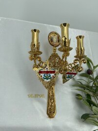 Трисвічник великодній з іконою №17, позолота 29х11см