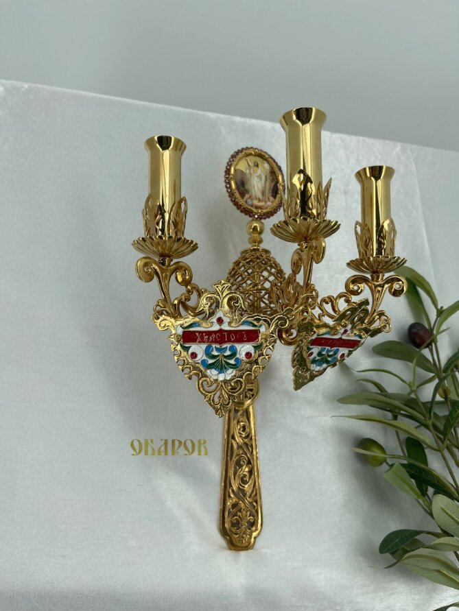 Трисвічник великодній з іконою №17, позолота 29х11см