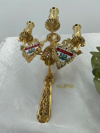 Трисвічник великодній з іконою №17, позолота 29х11см