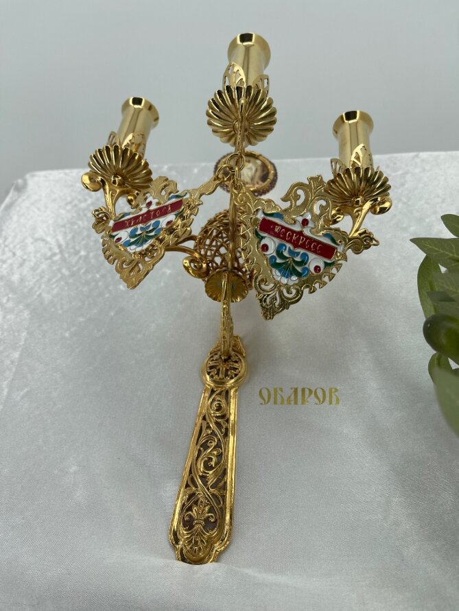 Трисвічник великодній з іконою №17, позолота 29х11см