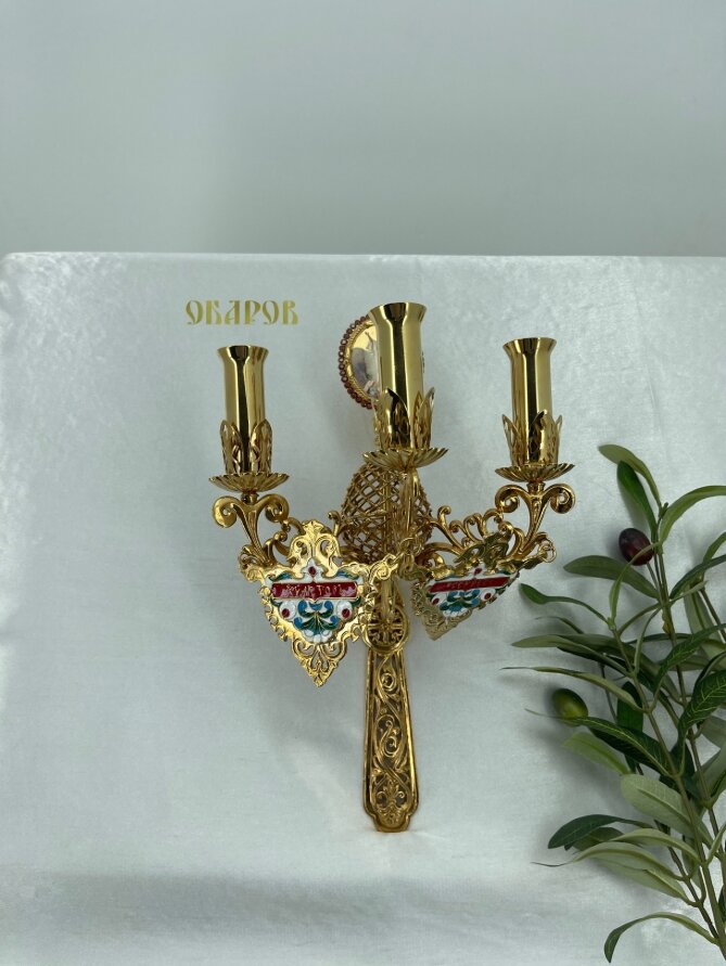 Трисвічник великодній з іконою №17, позолота 29х11см
