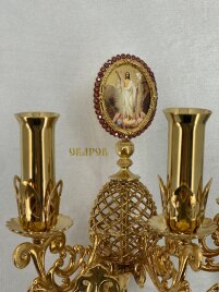 Трисвічник великодній з іконою №17, позолота 29х11см