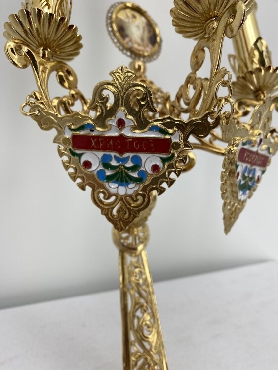 Трисвічник великодній з іконою №17, позолота 29х11см
