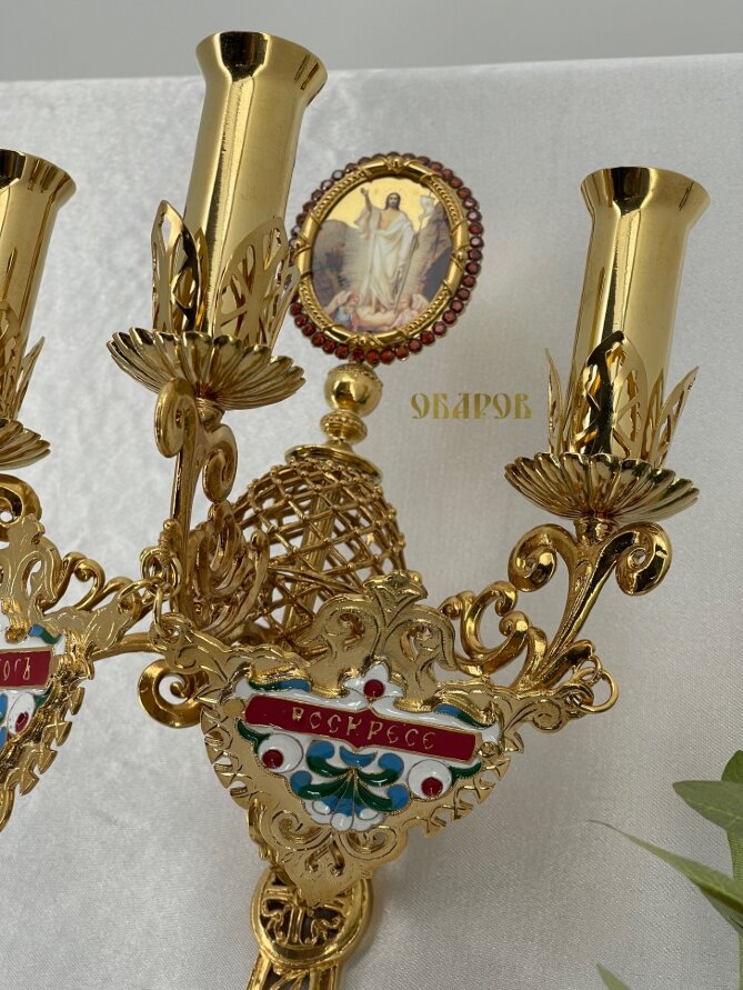 Трисвічник великодній з іконою №17, позолота 29х11см